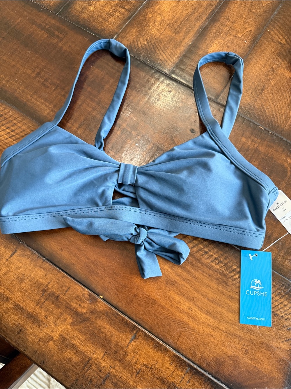 Cupshe Slate Blue Tie-Front Bikini Top